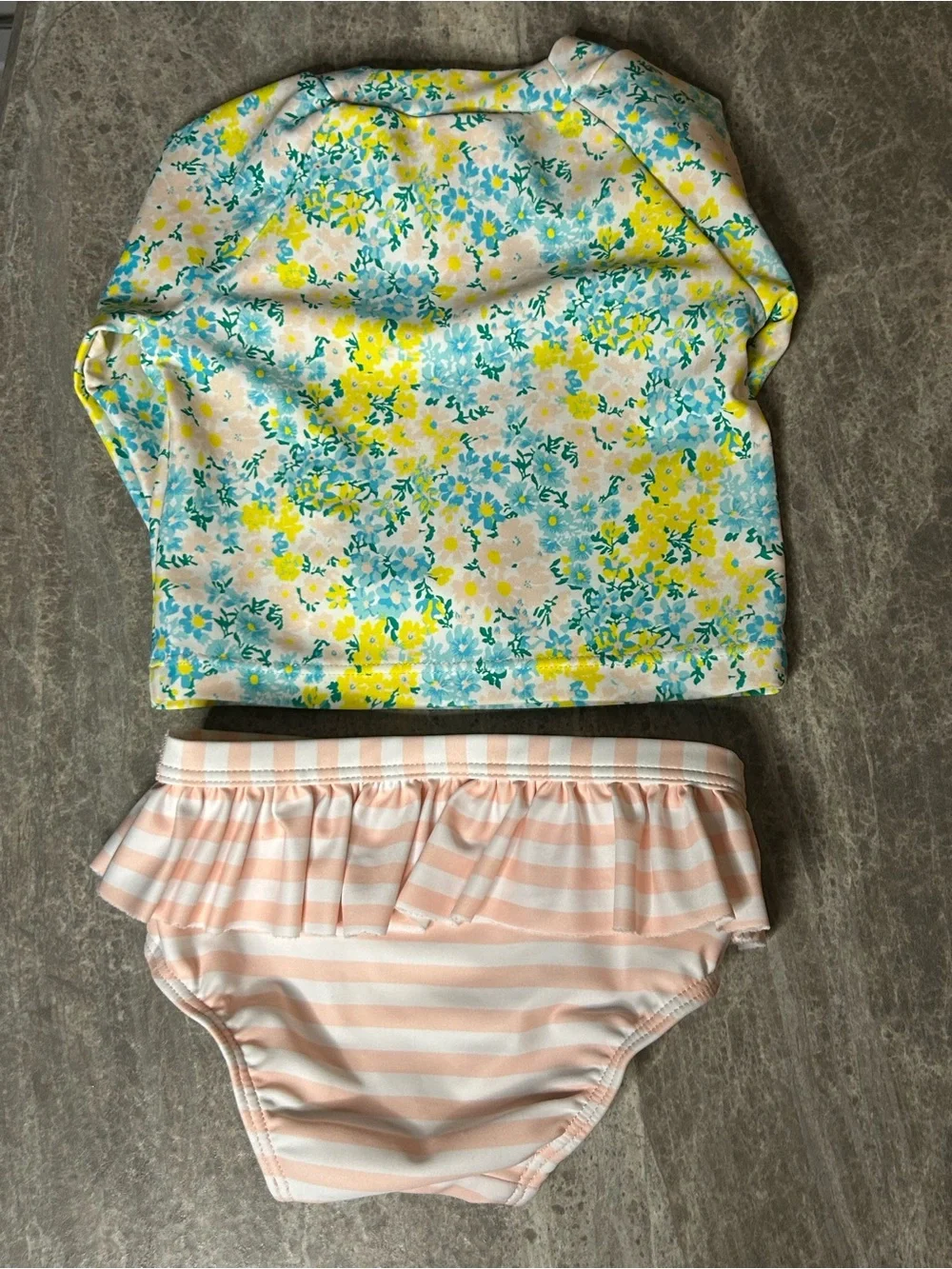 Tucker+Tate Girls Floral Swim Top with Pink Stripe Ruffle Bottoms 0-3 Months